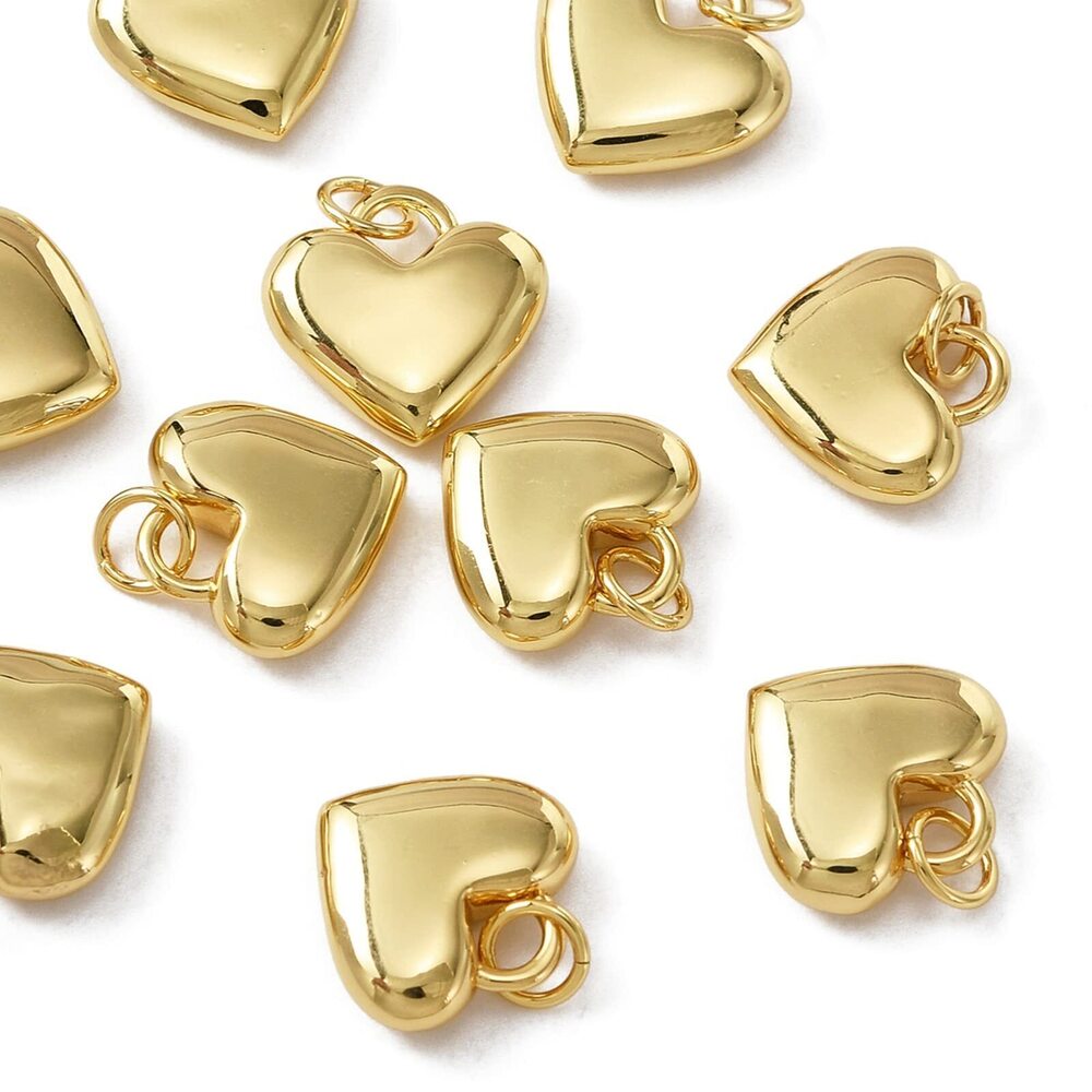 2655 10 Pcs Golden Plated Sweet Love Heart Charms Brass Metal Mini Pendants